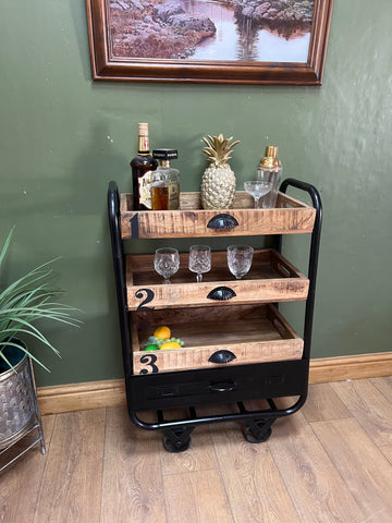 Industrial Style 3 Tier Drinks Trolley On Wheels (SKU76)