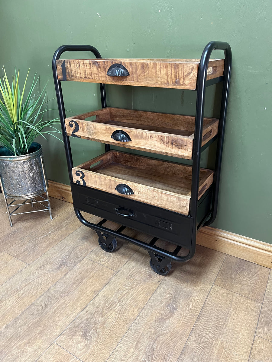 Industrial Style 3 Tier Drinks Trolley On Wheels (SKU76)