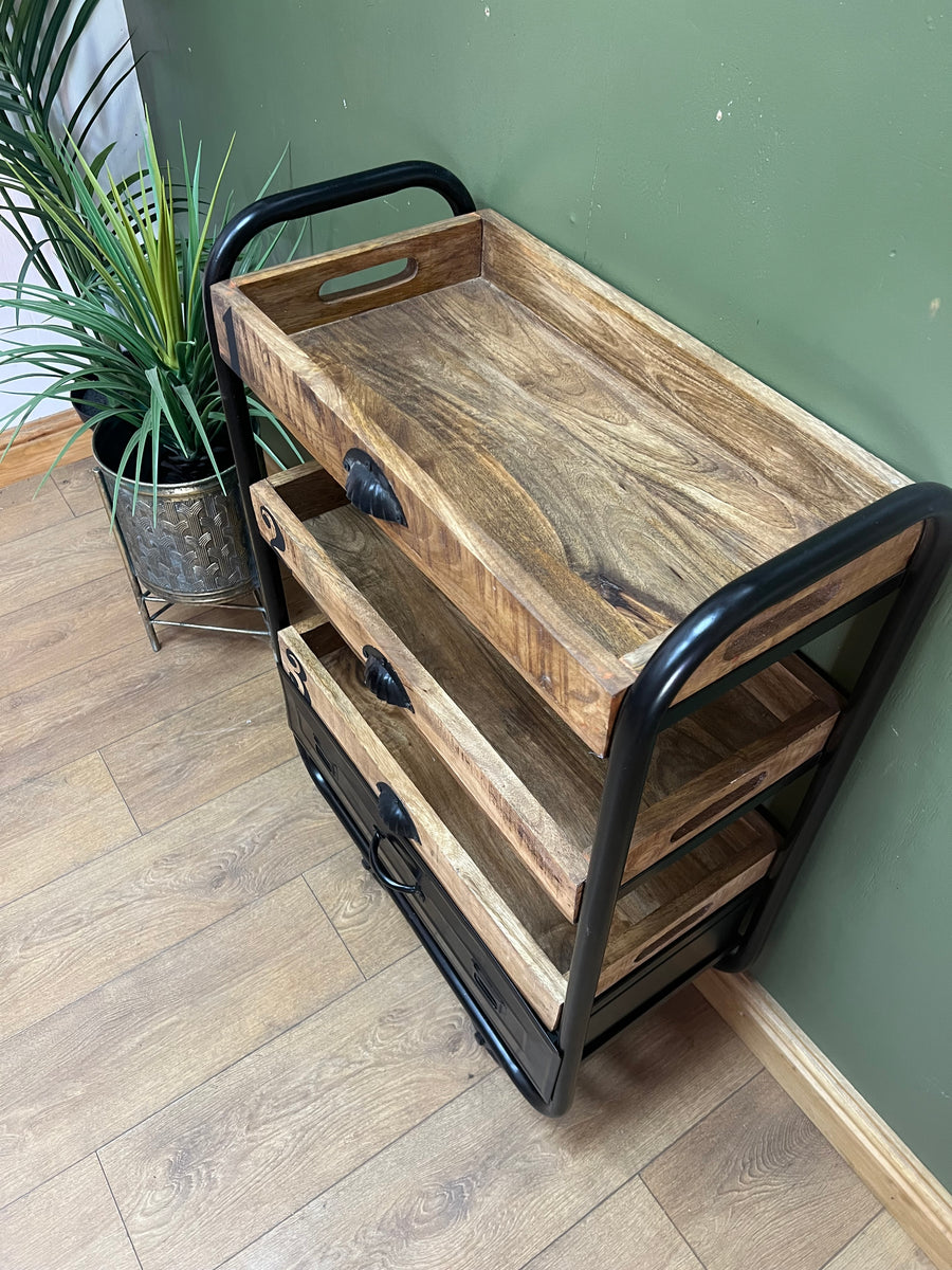 Industrial Style 3 Tier Drinks Trolley On Wheels (SKU76)