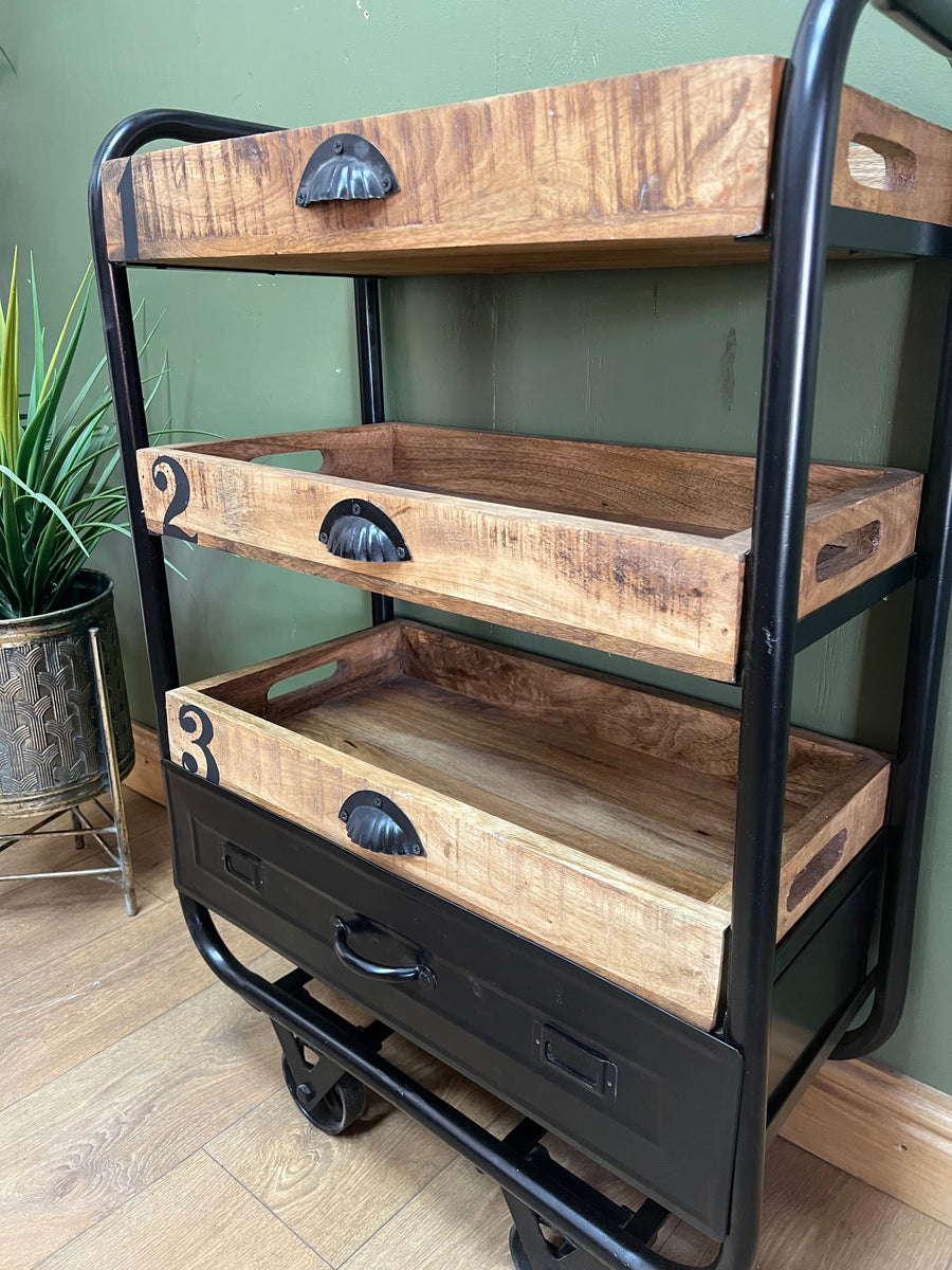 Industrial Style 3 Tier Drinks Trolley On Wheels (SKU76)