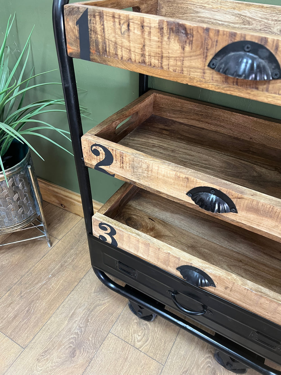 Industrial Style 3 Tier Drinks Trolley On Wheels (SKU76)