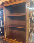 Vintage Yew Wood Glazed Library Breakfront Bookcase Cabinet (SKU067)