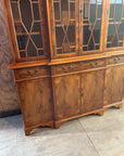 Vintage Yew Wood Glazed Library Breakfront Bookcase Cabinet (SKU067)