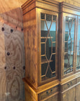 Vintage Yew Wood Glazed Library Breakfront Bookcase Cabinet (SKU067)