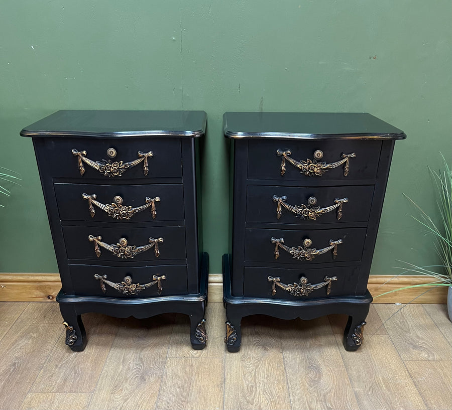 Pair Black/Gold Rococo Style Bedside Drawers (SKU172)