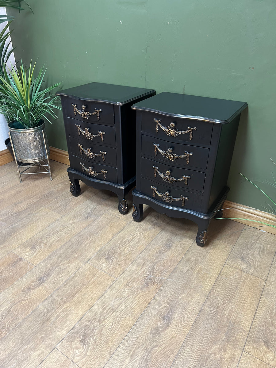 Pair Black/Gold Rococo Style Bedside Drawers (SKU172)
