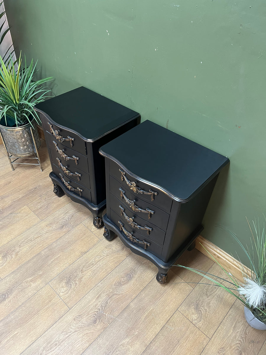Pair Black/Gold Rococo Style Bedside Drawers (SKU172)