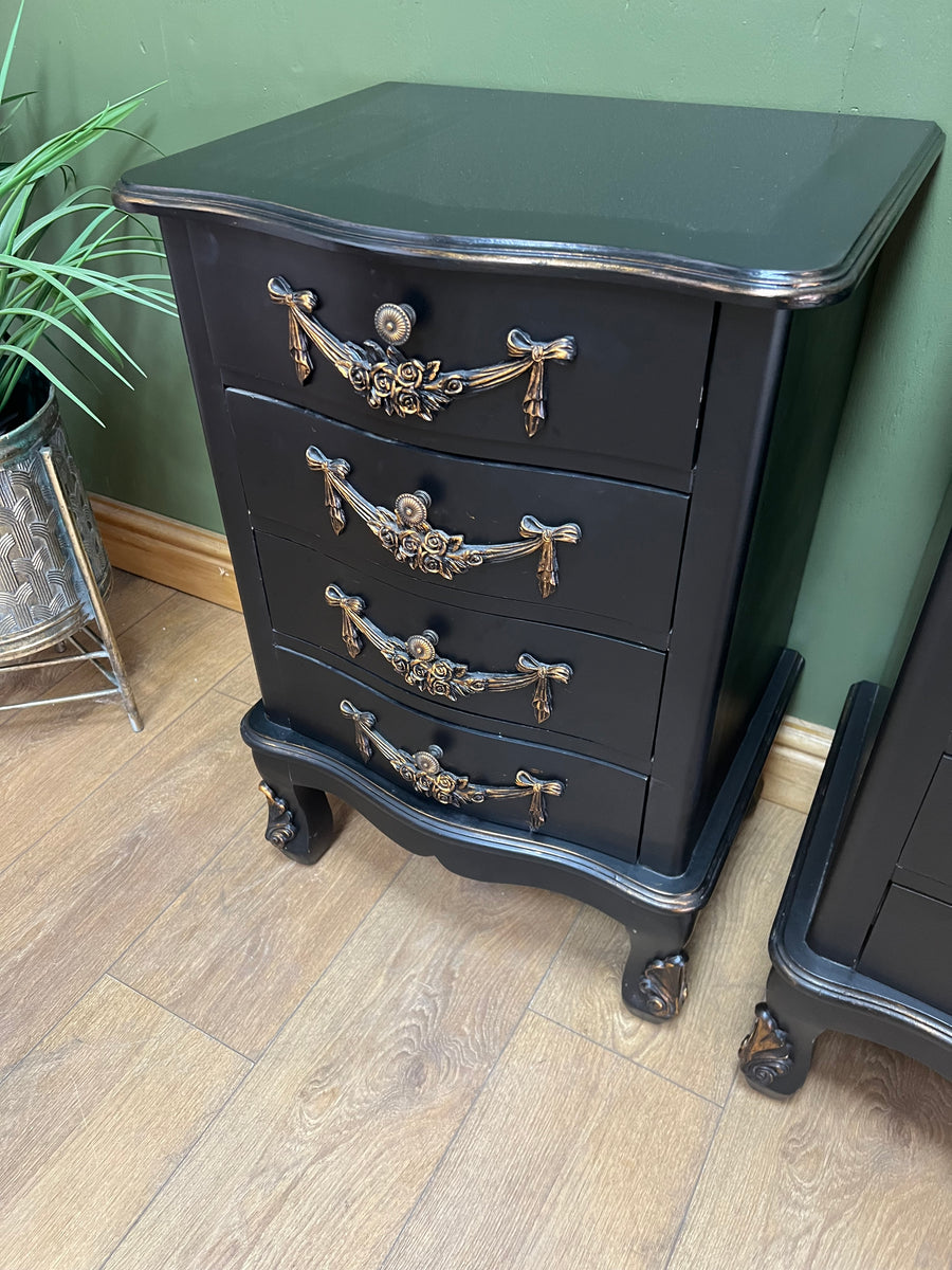 Pair Black/Gold Rococo Style Bedside Drawers (SKU172)