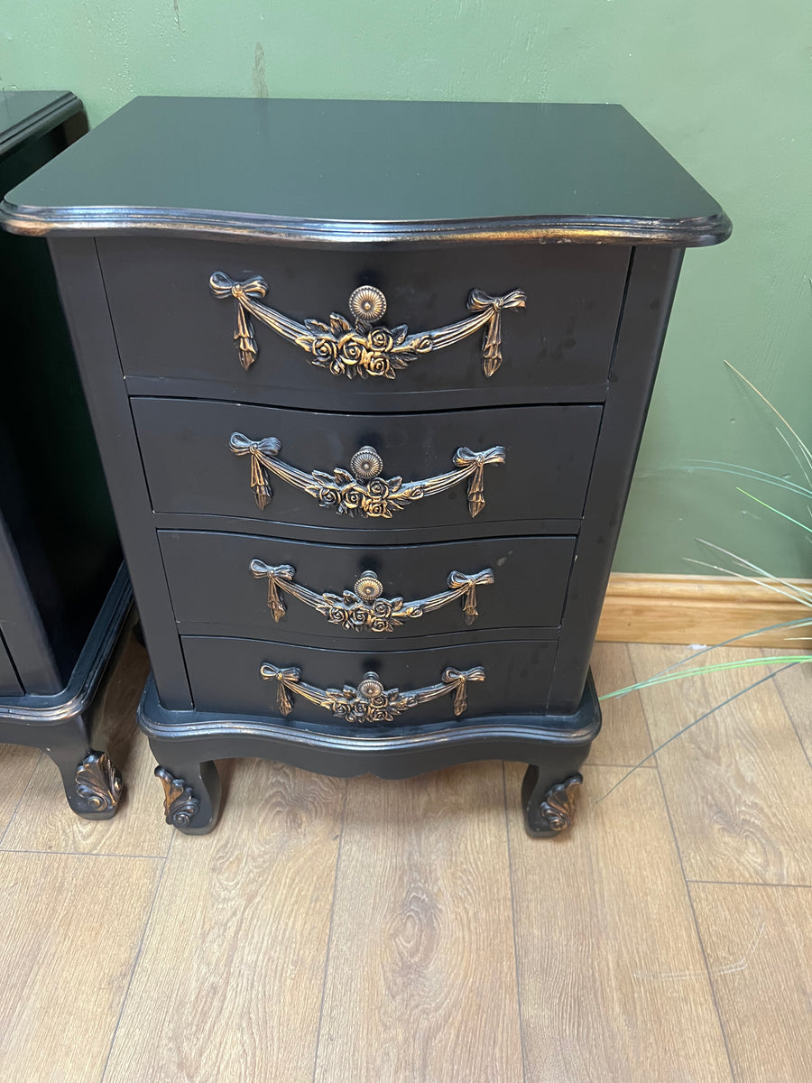Pair Black/Gold Rococo Style Bedside Drawers (SKU172)