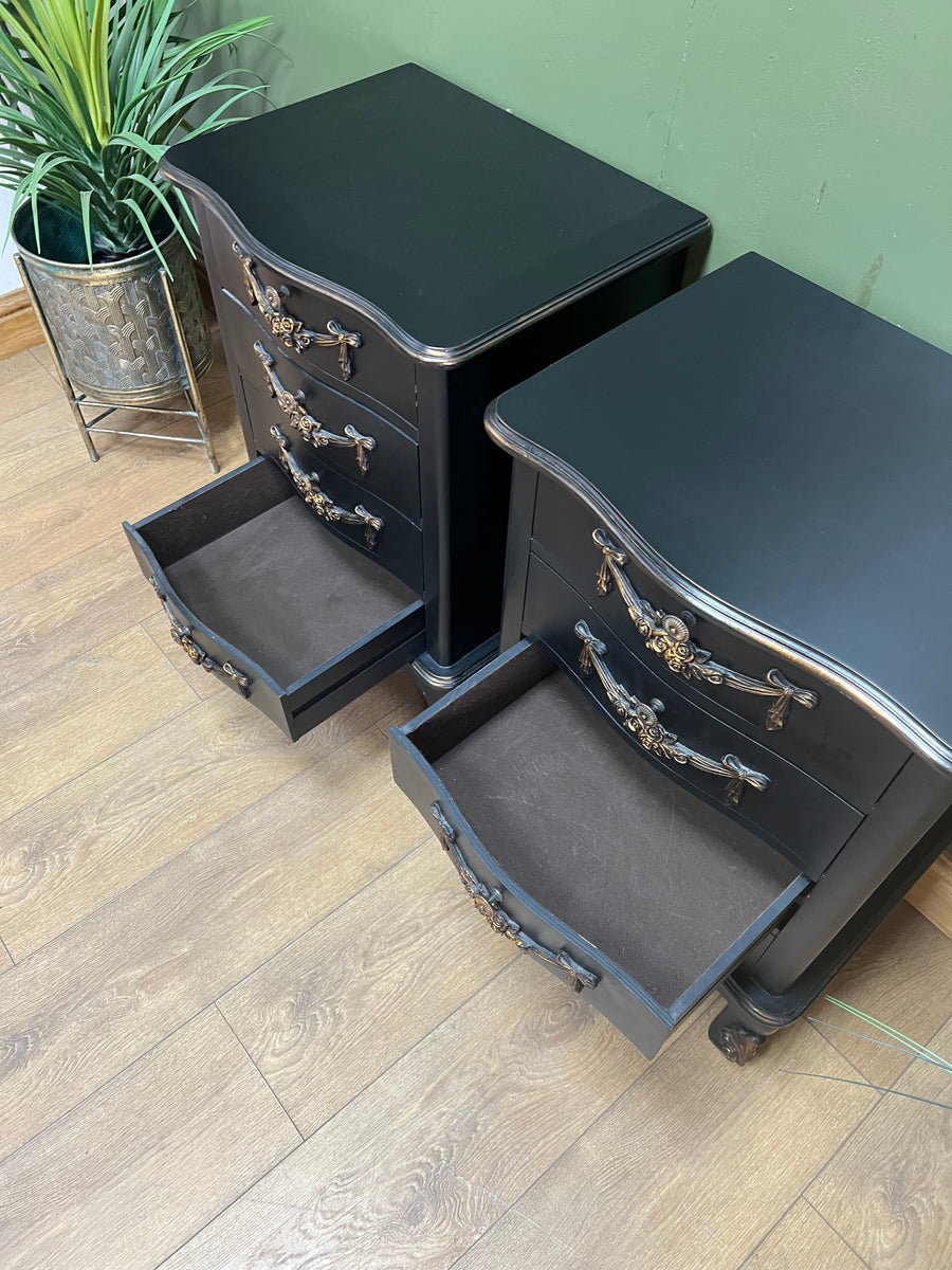 Pair Black/Gold Rococo Style Bedside Drawers (SKU172)