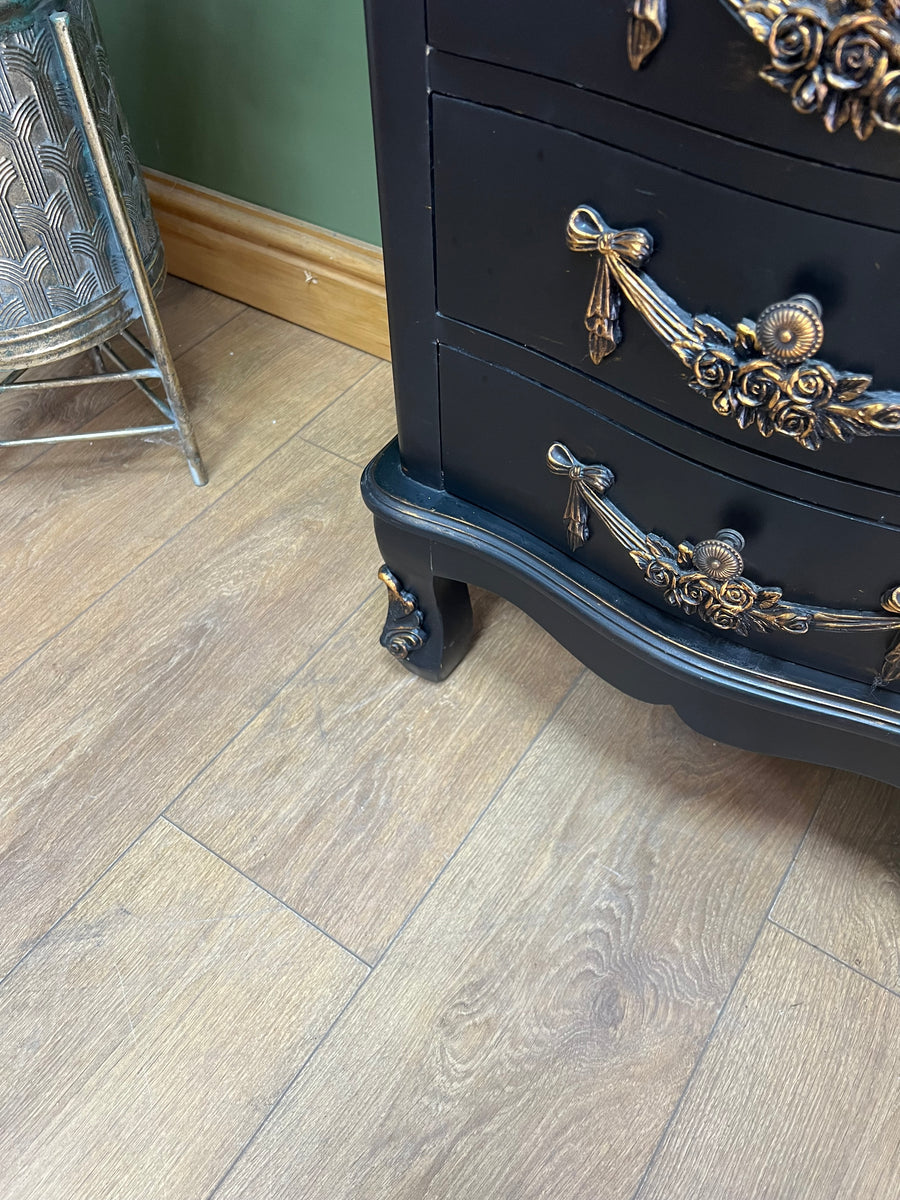 Pair Black/Gold Rococo Style Bedside Drawers (SKU172)