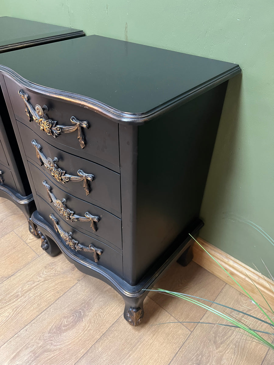 Pair Black/Gold Rococo Style Bedside Drawers (SKU172)
