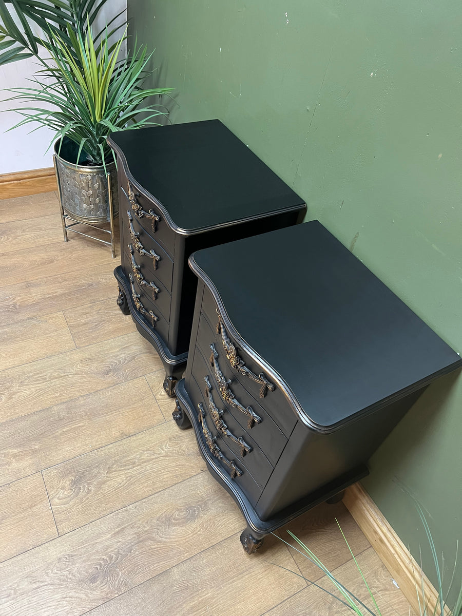 Pair Black/Gold Rococo Style Bedside Drawers (SKU172)
