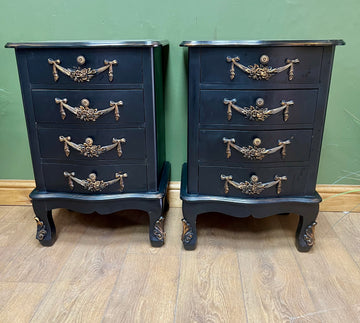 Pair Black/Gold Rococo Style Bedside Drawers (SKU172)