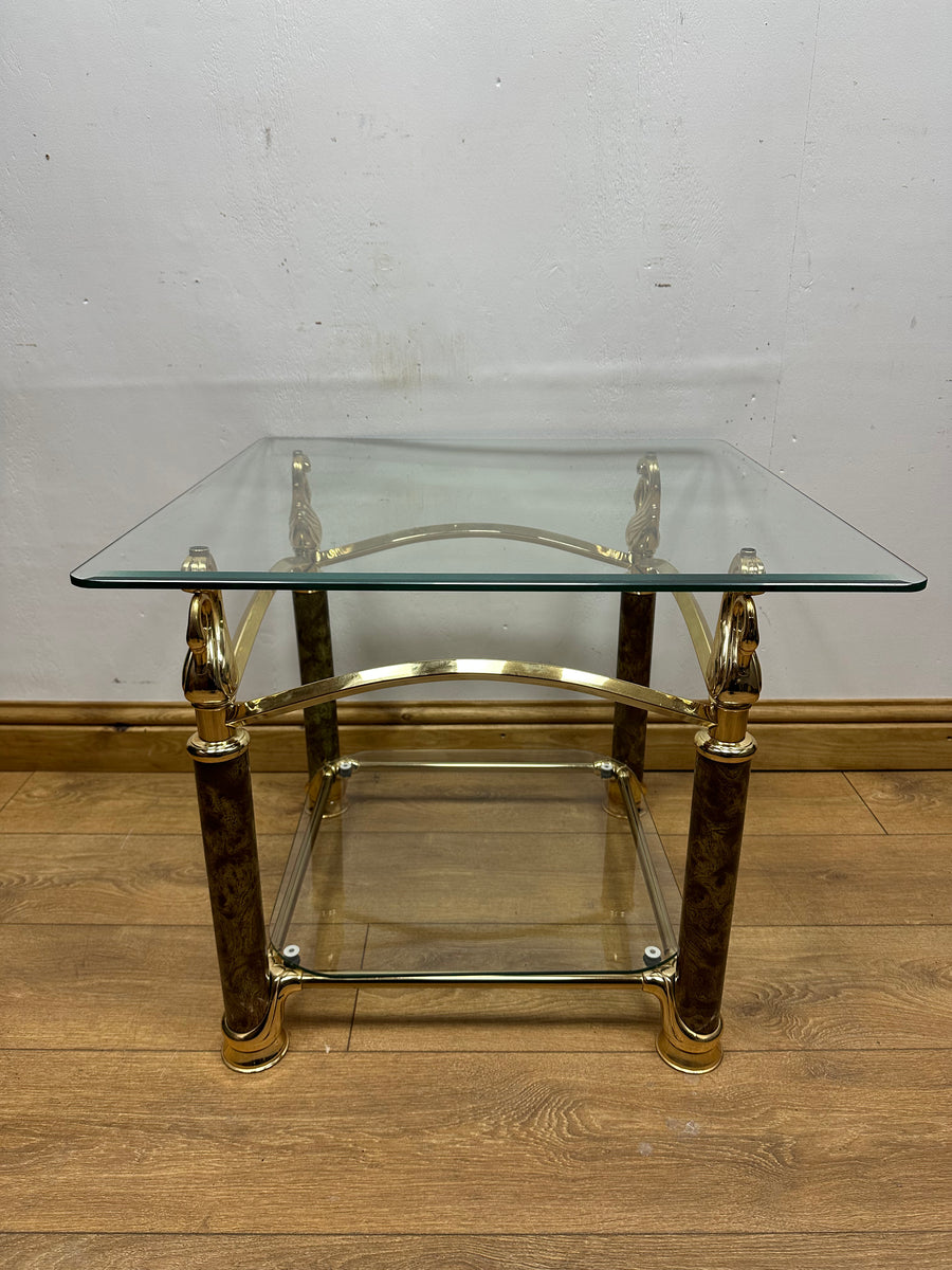 Hollywood Style Side Table Glass / Brass (SKU250)