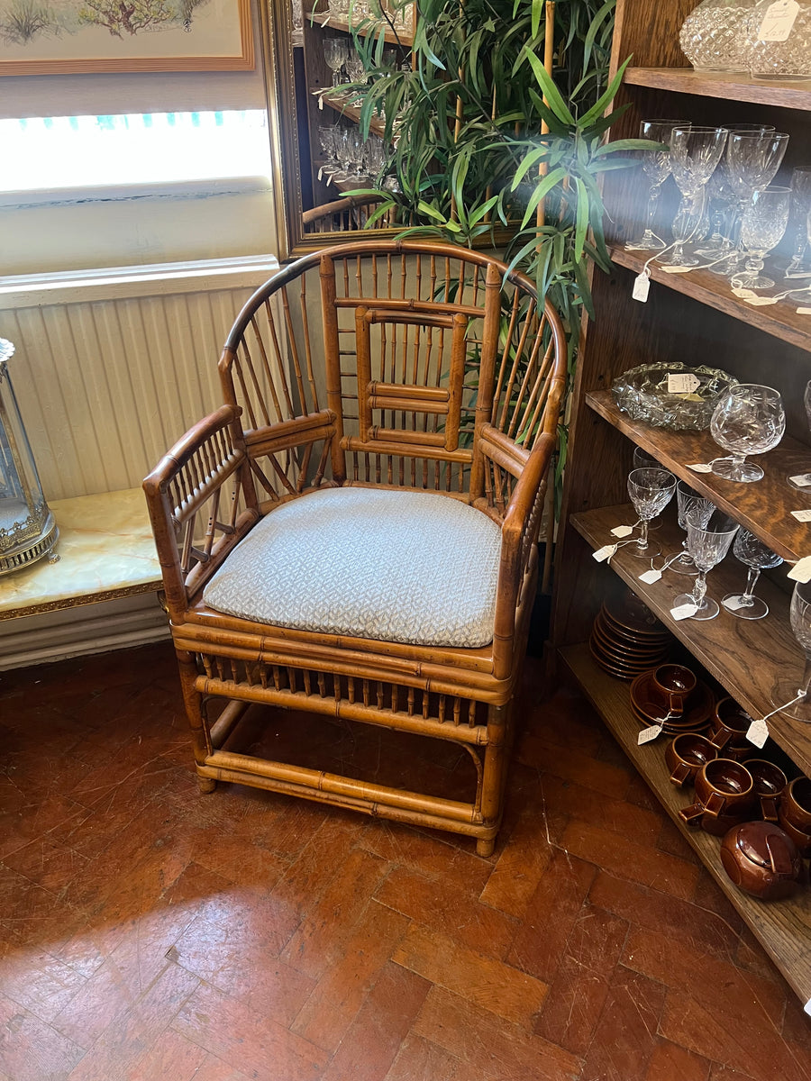 Vintage Bamboo Cane Brighton Pavilion Style Armchair With Removable Cushion (SKU251)