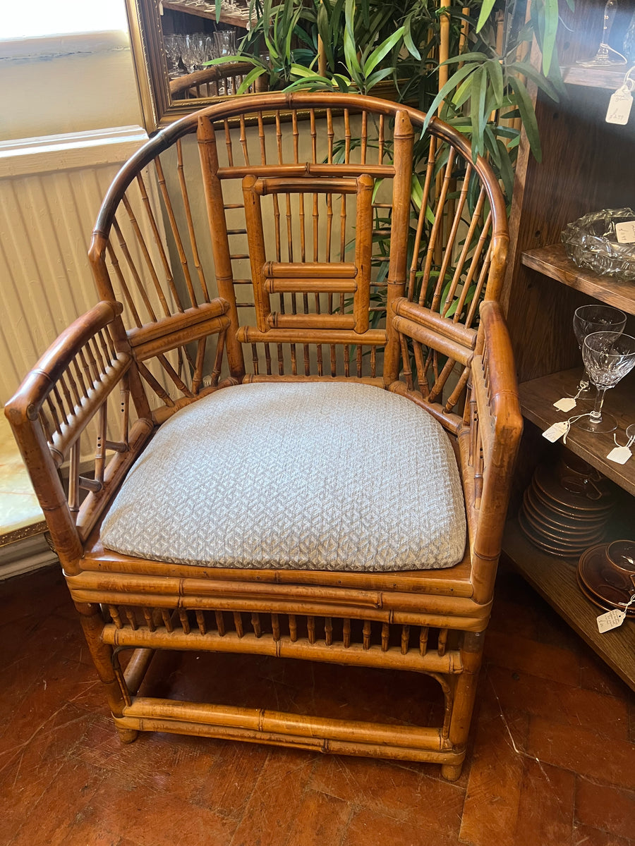 Vintage Bamboo Cane Brighton Pavilion Style Armchair With Removable Cushion (SKU251)