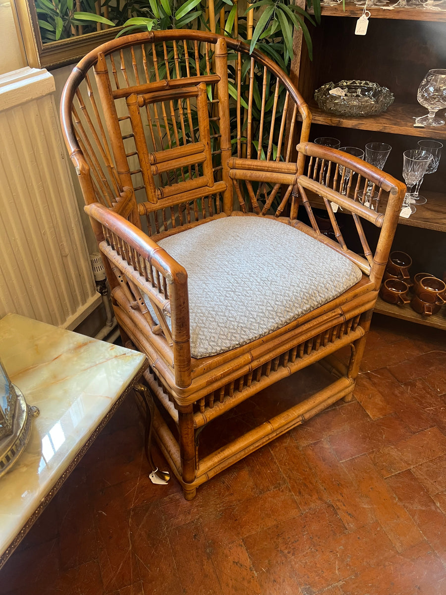 Vintage Bamboo Cane Brighton Pavilion Style Armchair With Removable Cushion (SKU251)