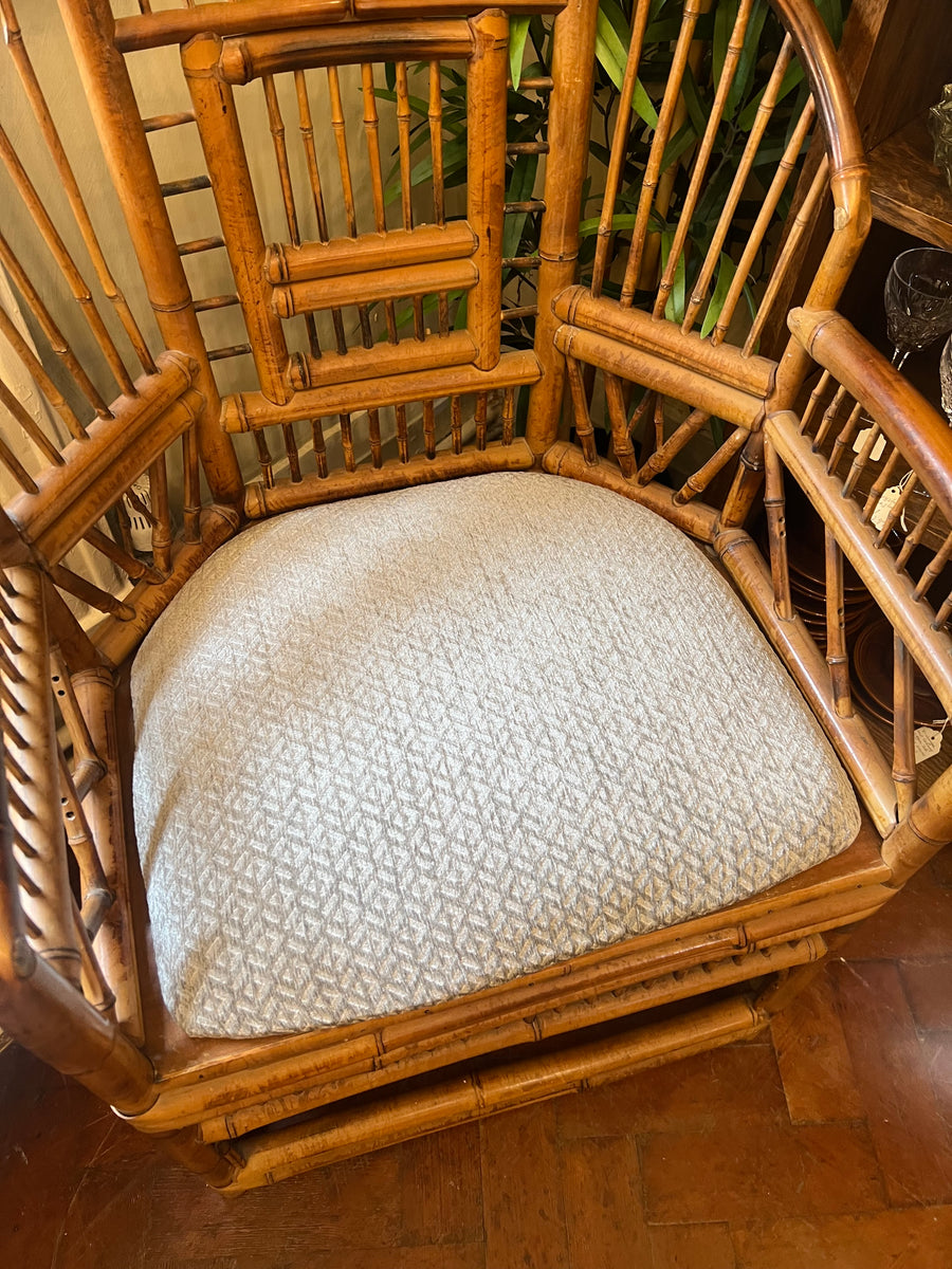 Vintage Bamboo Cane Brighton Pavilion Style Armchair With Removable Cushion (SKU251)
