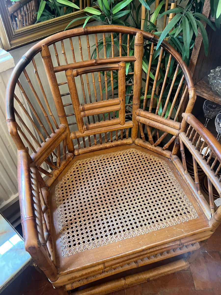 Vintage Bamboo Cane Brighton Pavilion Style Armchair With Removable Cushion (SKU251)