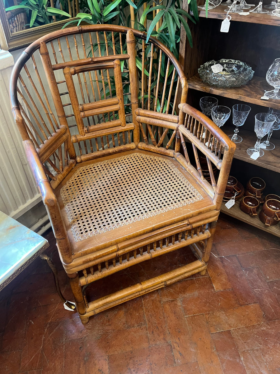 Vintage Bamboo Cane Brighton Pavilion Style Armchair With Removable Cushion (SKU251)