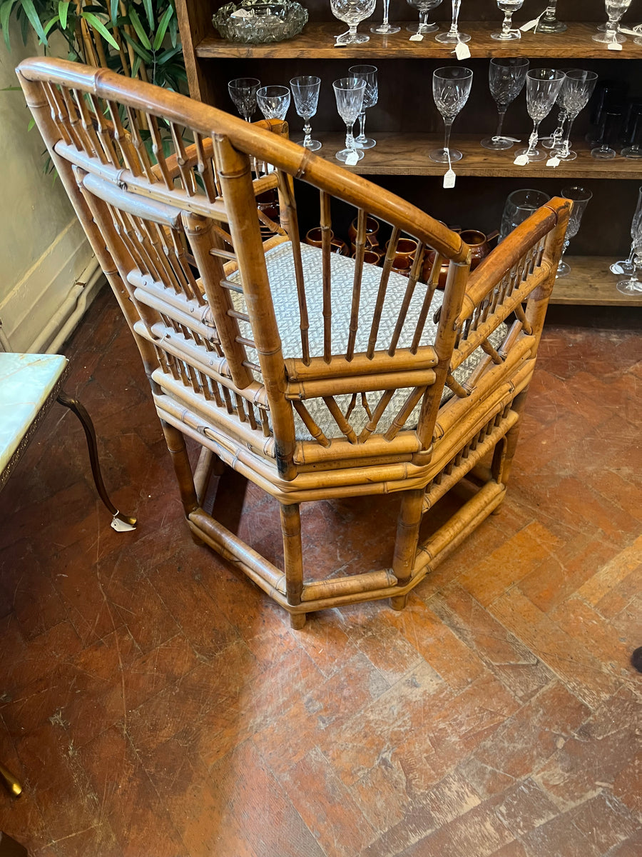 Vintage Bamboo Cane Brighton Pavilion Style Armchair With Removable Cushion (SKU251)