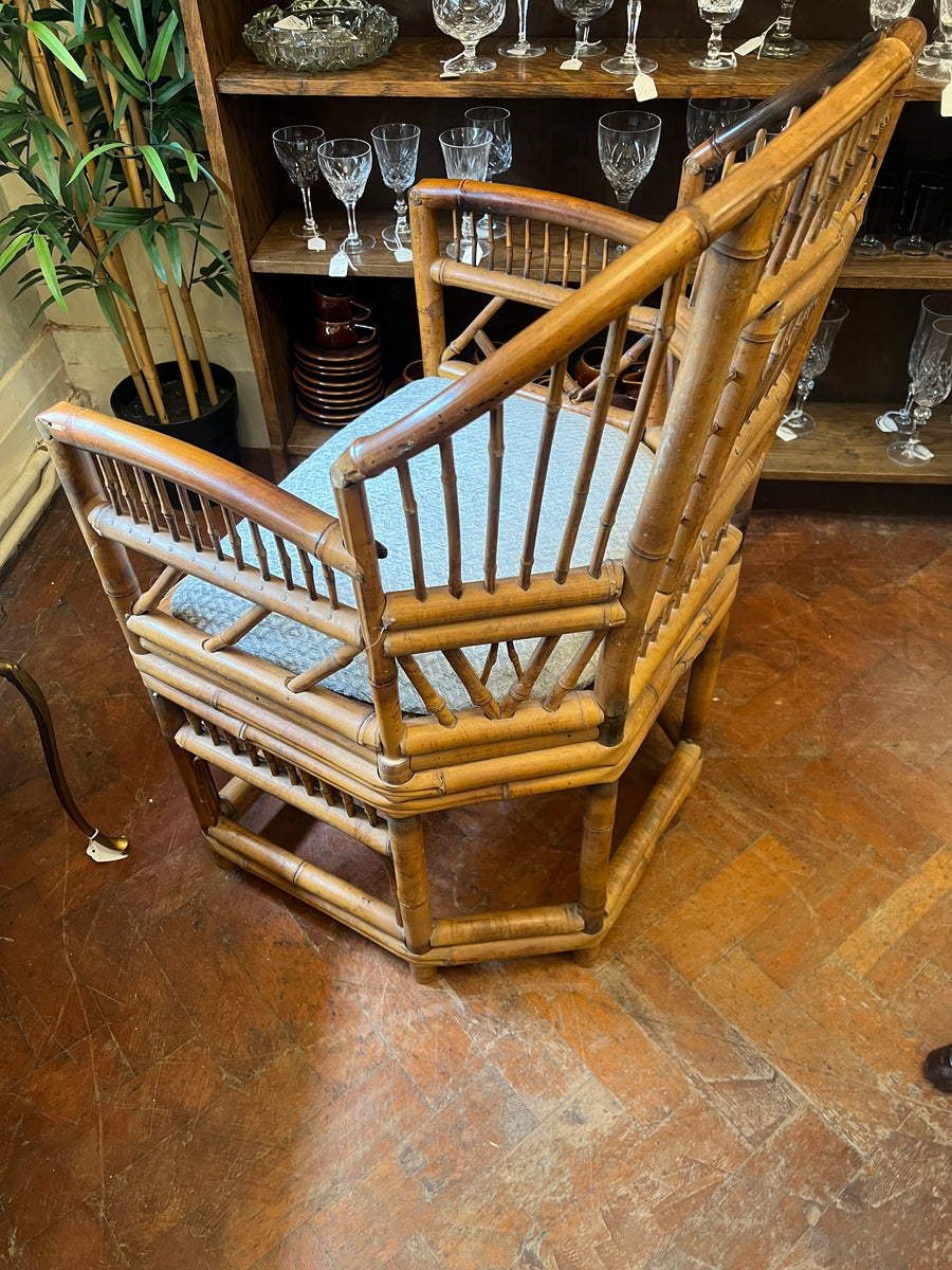 Vintage Bamboo Cane Brighton Pavilion Style Armchair With Removable Cushion (SKU251)