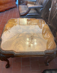 Burr Walnut Coffee Table With Ornately Carved Cabriole Legs (SKU69)
