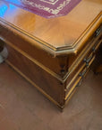 Vintage Twin Pedestal Yew Wood Large Desk Leather Top (SKU131)