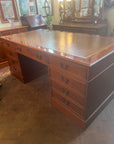 Antique Style Yew Wood Partners Desk Leather Top With Key (SKU136)