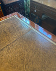 Antique Style Yew Wood Partners Desk Leather Top With Key (SKU136)