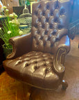 Leather Vintage American North Hickory Chair Swivel Adjustable Height (SKU139)