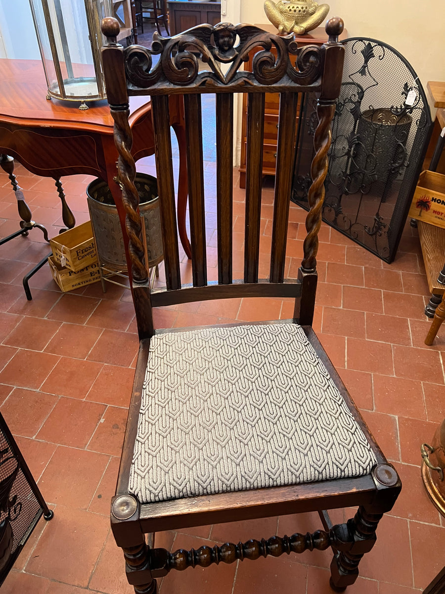Antique Barley Twist Carved English Oak Occasional Chair (SKU59)