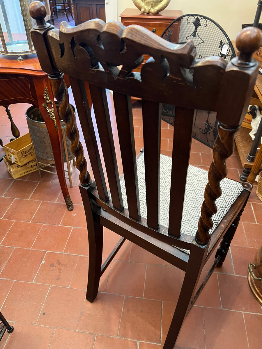Antique Barley Twist Carved English Oak Occasional Chair (SKU59)
