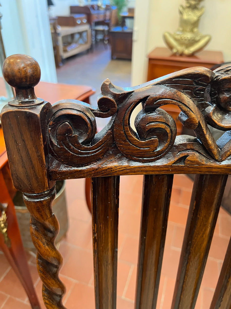 Antique Barley Twist Carved English Oak Occasional Chair (SKU59)