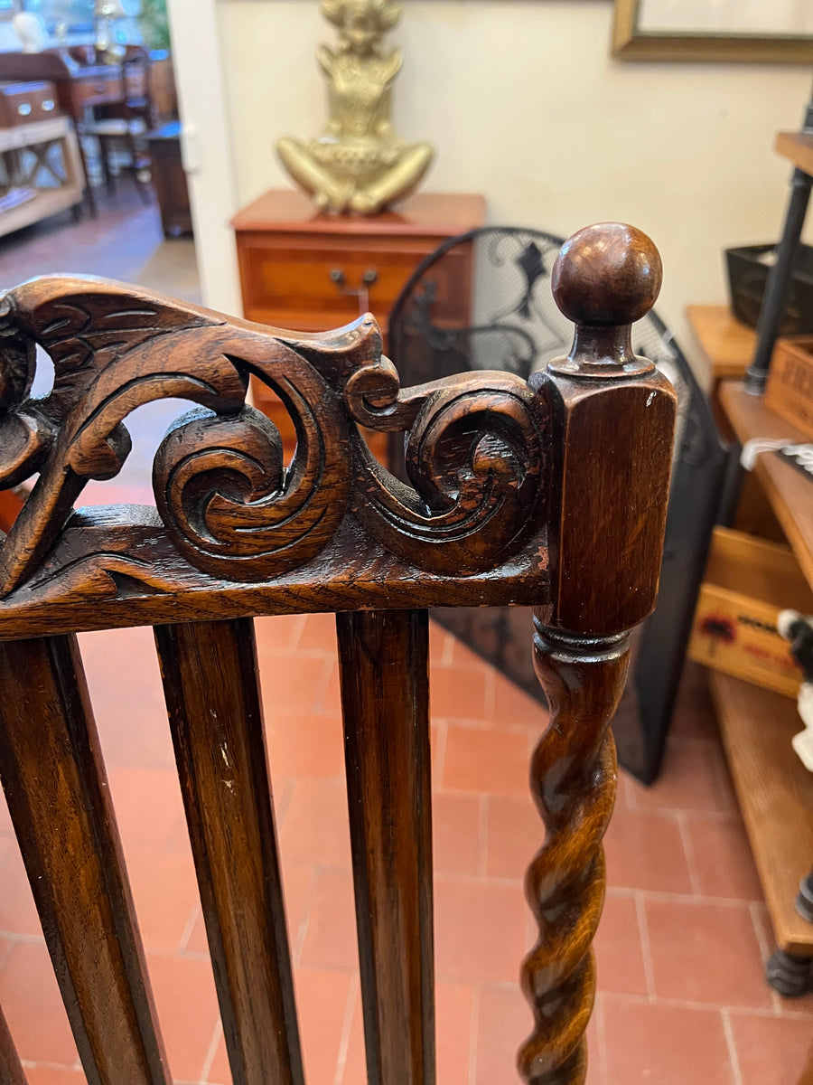 Antique Barley Twist Carved English Oak Occasional Chair (SKU59)