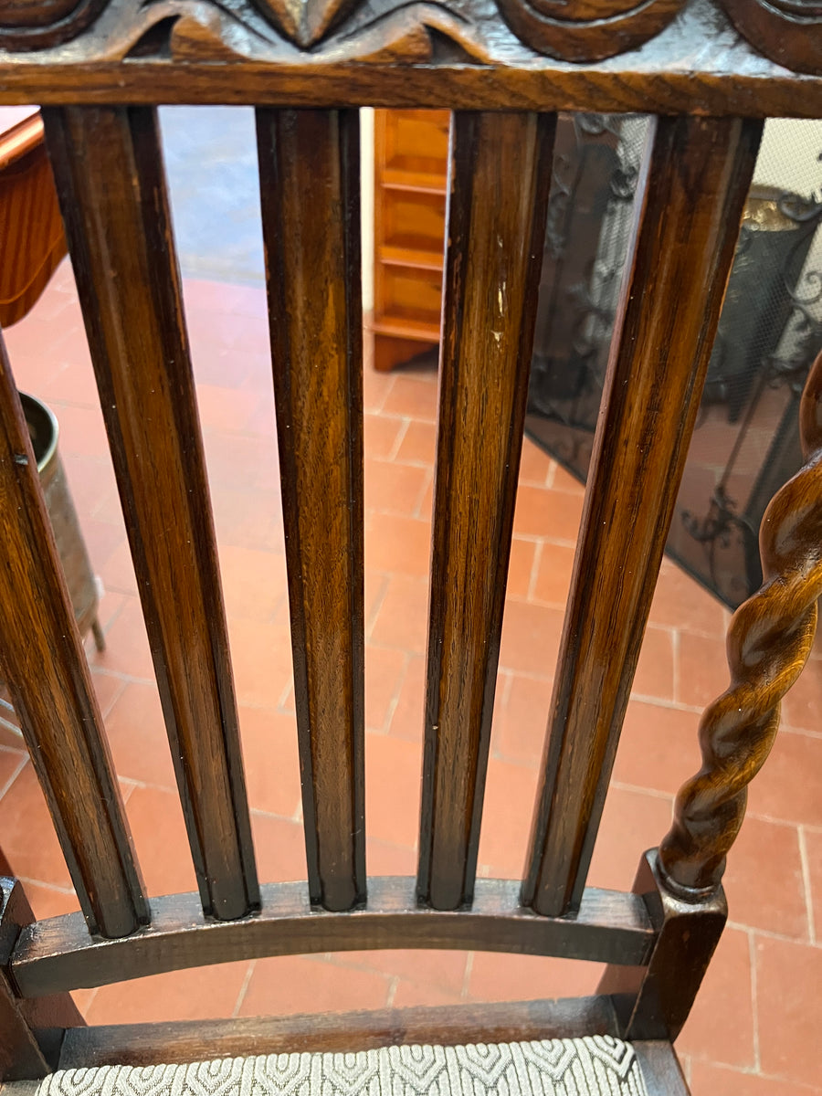 Antique Barley Twist Carved English Oak Occasional Chair (SKU59)