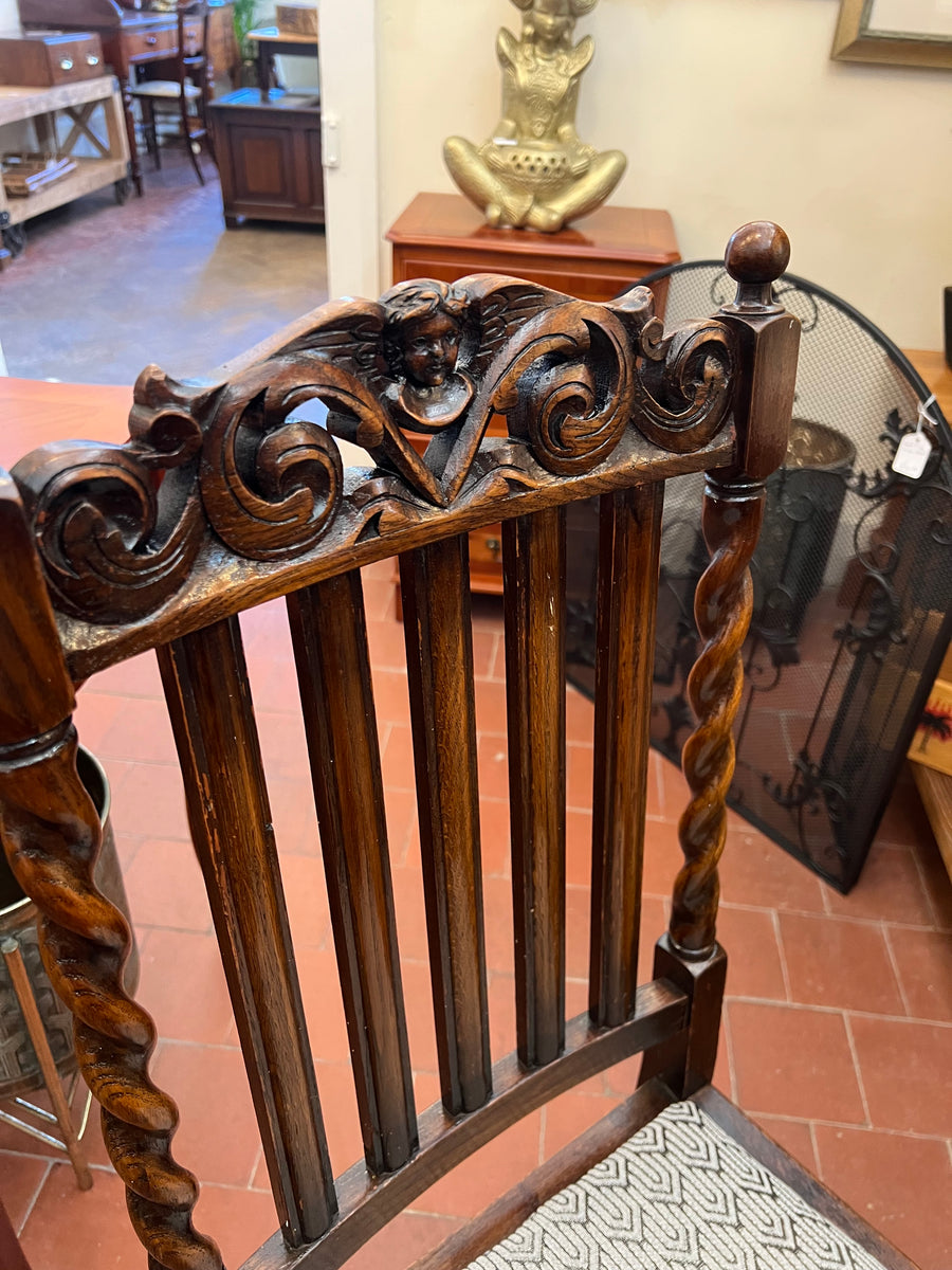 Antique Barley Twist Carved English Oak Occasional Chair (SKU59)