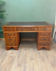 Vintage Twin Pedestal Desk Leather Top With Key (SKU134)