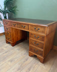 Vintage Twin Pedestal Desk Leather Top With Key (SKU134)