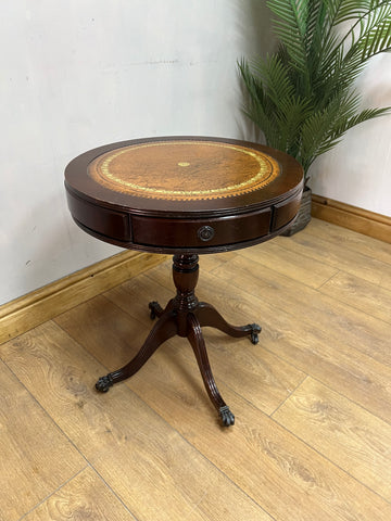 Vintage Drum Table 3 Small Drawers Leather Top On Castors (SKU234)