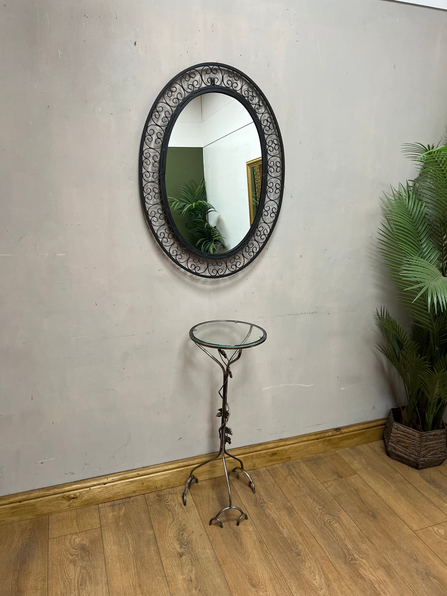 Metal Pedestal Grapevine Glass Top Plant / Lamp Stand Table (SKU66)