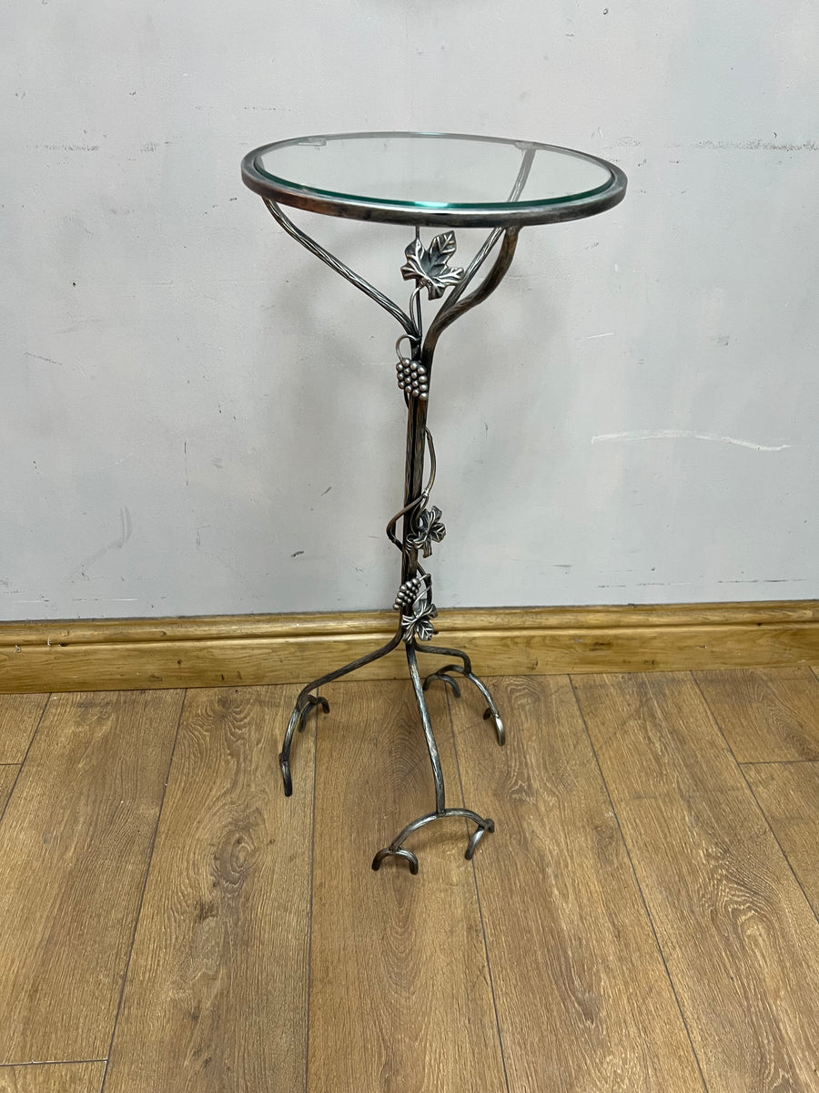 Metal Pedestal Grapevine Glass Top Plant / Lamp Stand Table (SKU66)