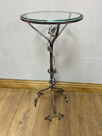 Metal Pedestal Grapevine Glass Top Plant / Lamp Stand Table (SKU66)