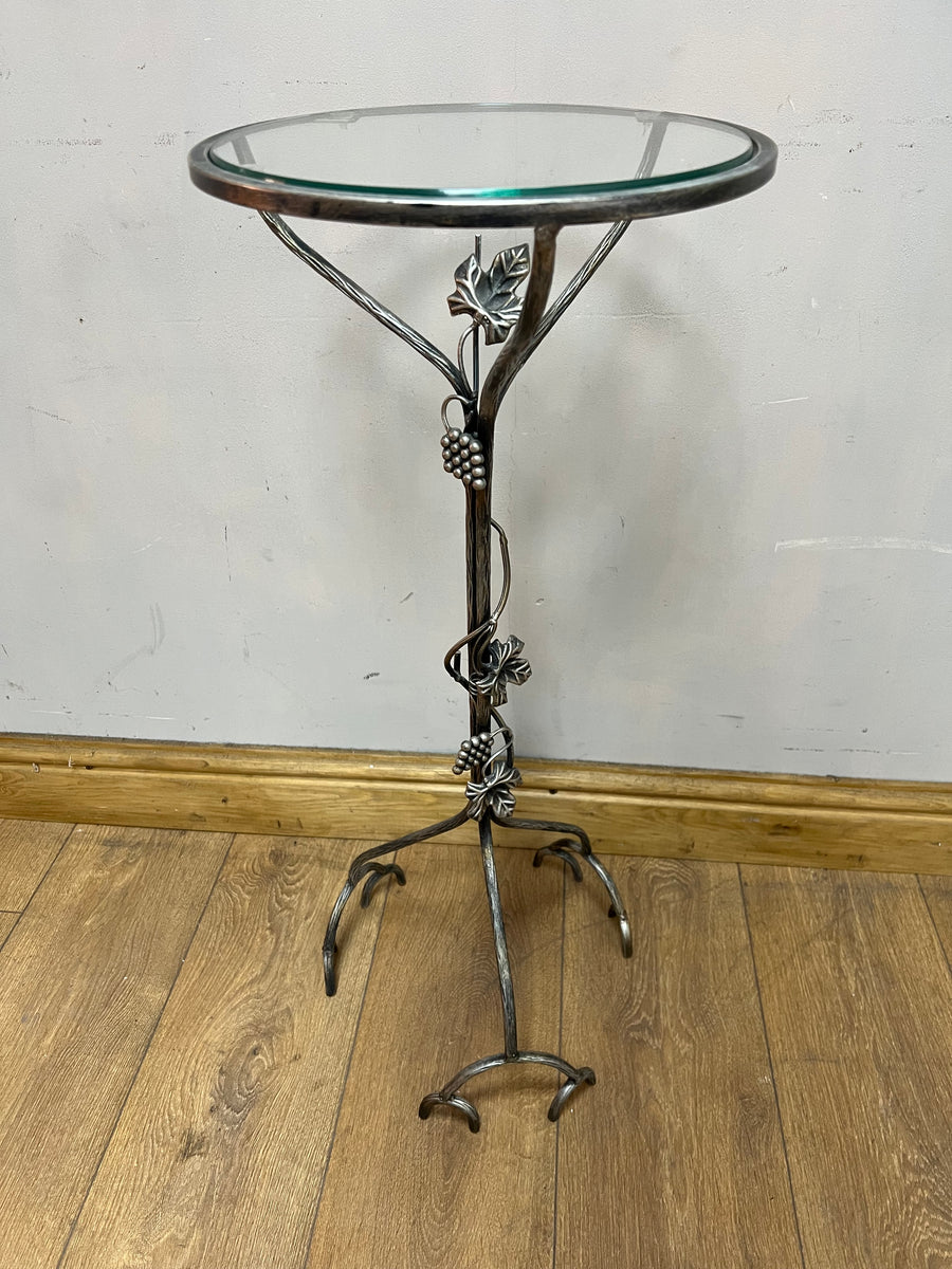 Metal Pedestal Grapevine Glass Top Plant / Lamp Stand Table (SKU66)