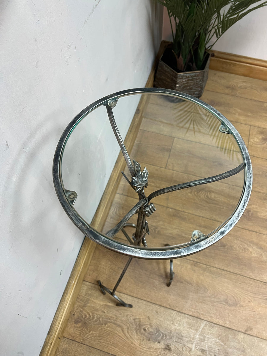 Metal Pedestal Grapevine Glass Top Plant / Lamp Stand Table (SKU66)