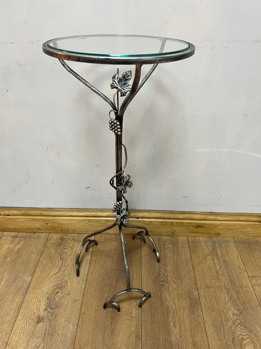 Metal Pedestal Grapevine Glass Top Plant / Lamp Stand Table (SKU66)