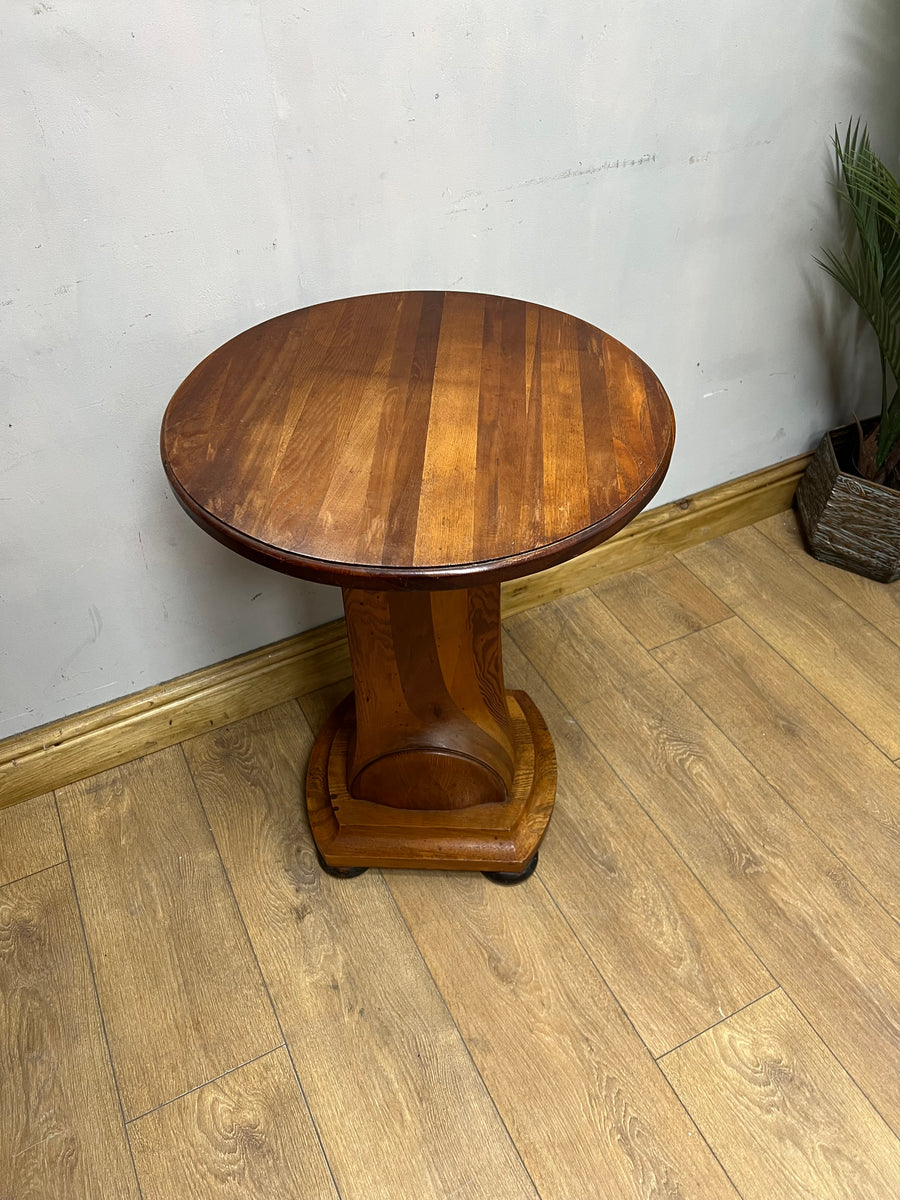 Vintage Art Deco Figured Walnut Pedestal Occasional Side Table (SKU91)