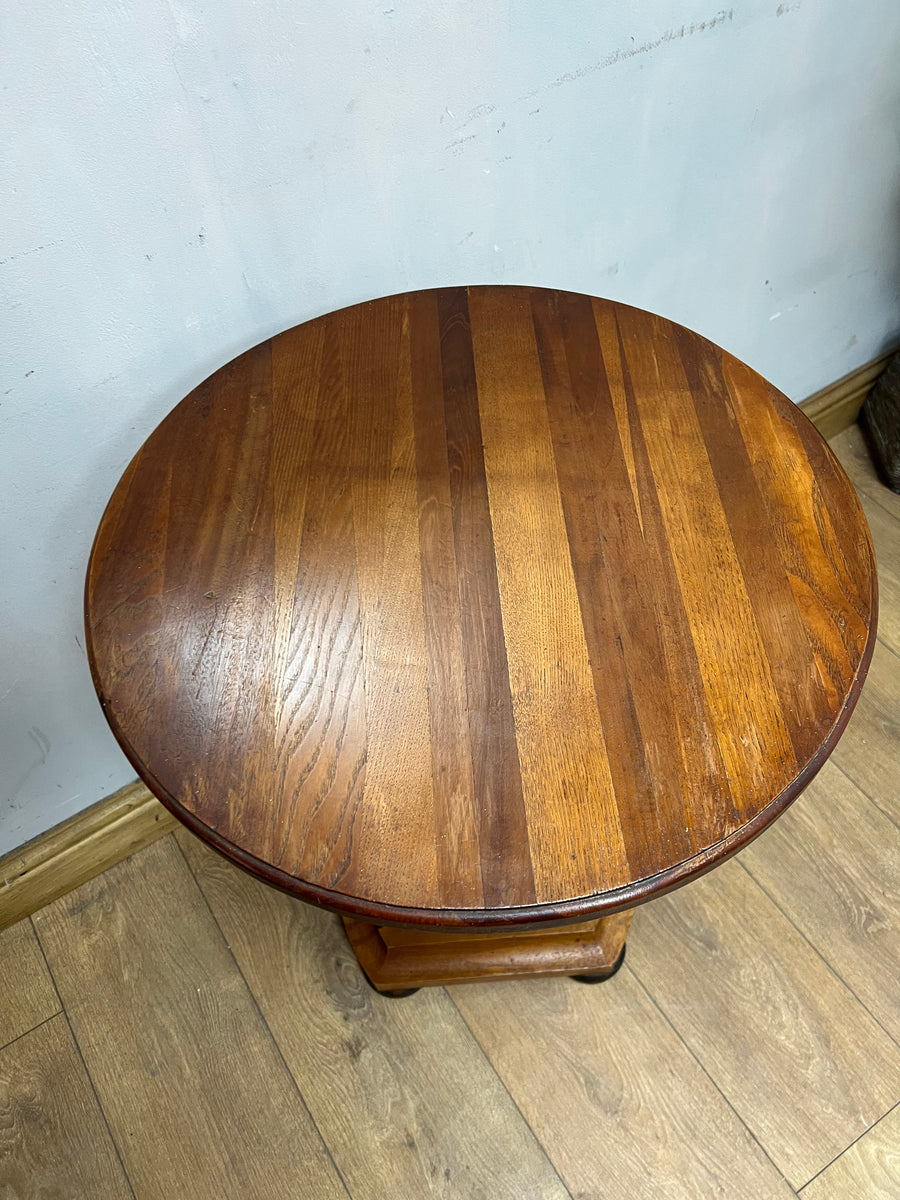Vintage Art Deco Figured Walnut Pedestal Occasional Side Table (SKU91)