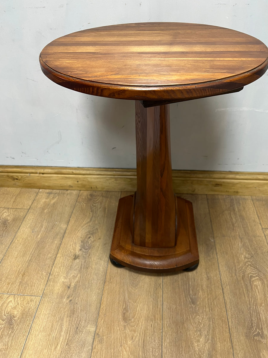 Vintage Art Deco Figured Walnut Pedestal Occasional Side Table (SKU91)